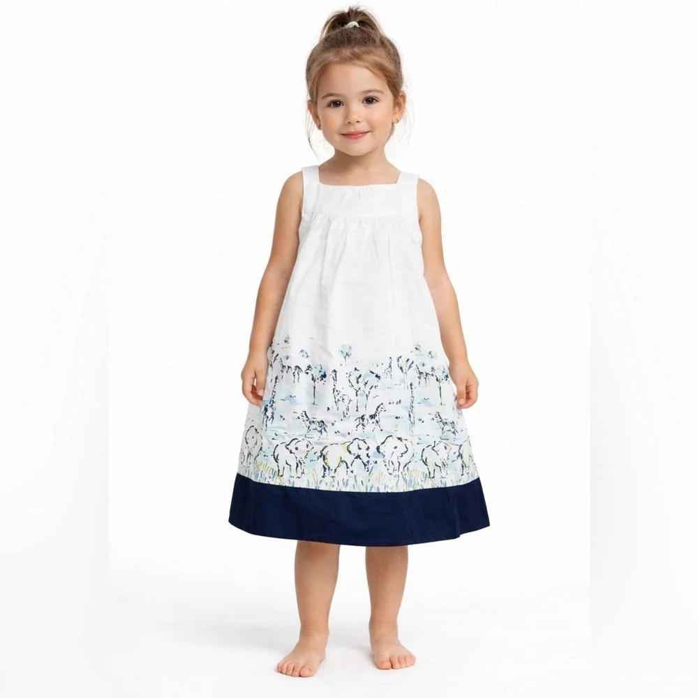 Gymboree Safari White and Blue Casual Kids Dress•animal print zoo safari theme3T
